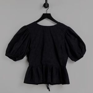 ASOS In The Style X Lorna Luxe Embroidered Puff Sleeve Tie-back Blouse